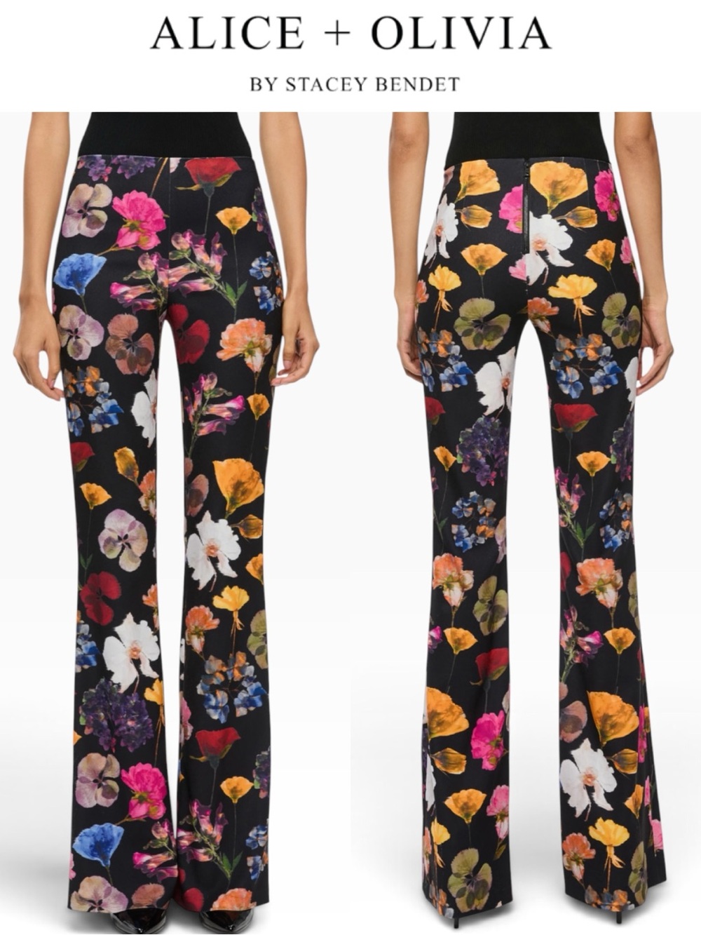 ALICE + OLIVIA TIMELESS BLOSSOM FLORAL BOOTCUT PANTS MULTICOLOR SIZE 10